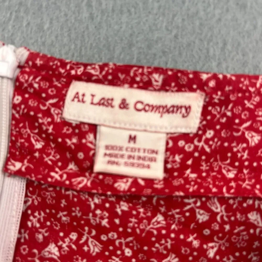 NWT At Last & Company Vtg Ruffled Cottagecore Red Floral Mini Skirt Women's Med